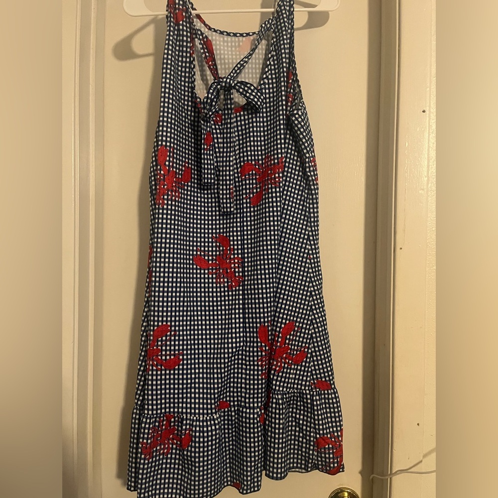 Navy Gingham Dress with Red Accents
